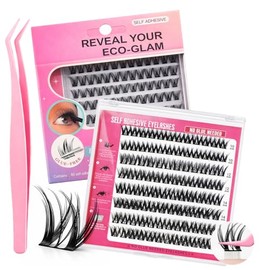 SASHA Pestañas Postizas Autoadhesivas Sin Pegamento, 96 Piezas Pestañas Postizas Natural, Kit Completo de Extensiones de Pestañas, Curvatura D, Longit