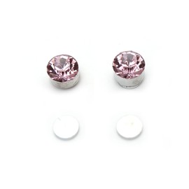 Idin Magnetic Earrings - Stainless steel round crystal magnetic ear studs with light amethyst rhinestone (approx. 5 mm across)