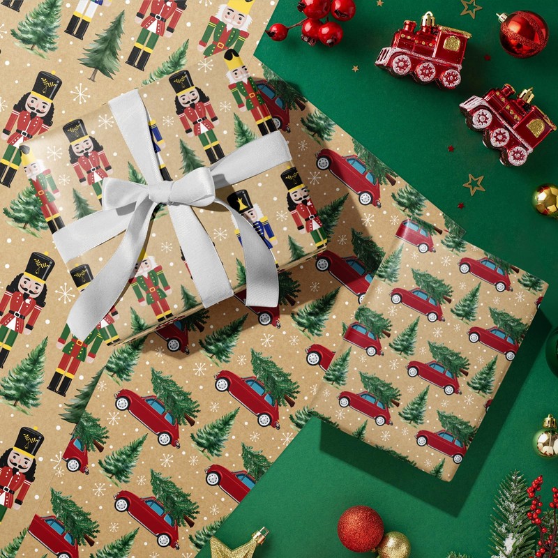 RUSPEPA Christmas Kraft Wrapping Paper Roll - Mini Roll -