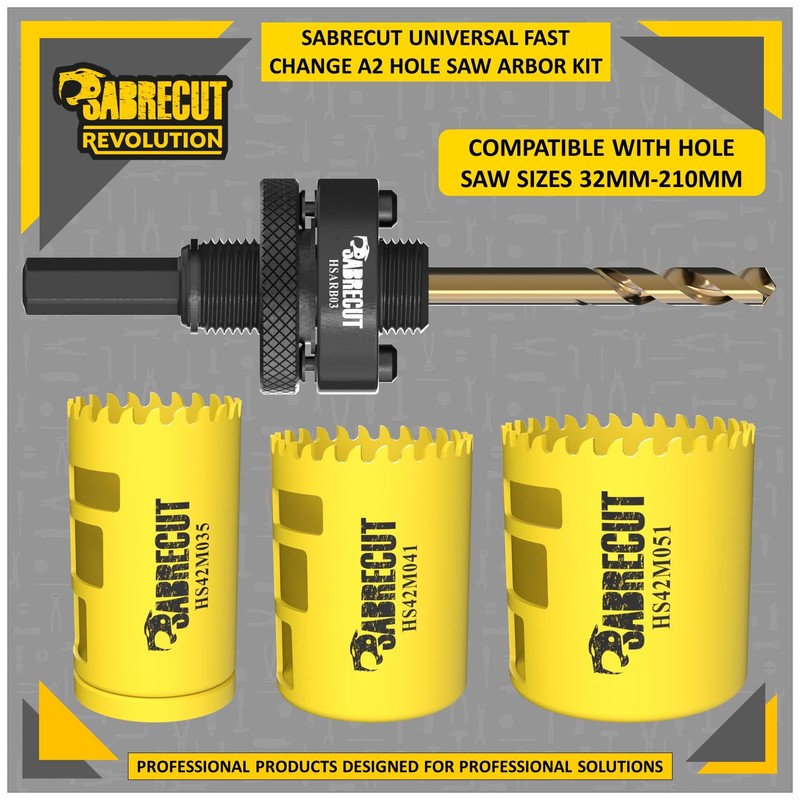 3 x SabreCut HSARB03K1 Universal A2 Fast Change Hole Saw