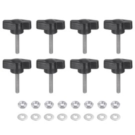 HARFINGTON 8pcs Tee Wing Knobs M4 x 20mm Metric 304 Stainless Steel Threaded Stud 27mm Z/T Head Plastic Handles Thumb Screws Hand Clamping Knob Grip Thumbscrew with Nuts Washers, Black