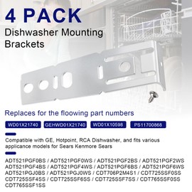 4 Pack Dishwasher Countertop Mounting Bracket Replacement for GE WD01X21740 for Hotpoint, Dishwasher Mounting Clips Parts for GEHWD01X21740, WD01X10598, WD01X2174, PS11700868