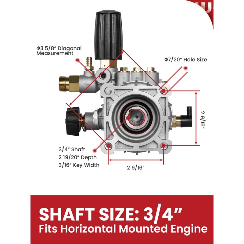 WOJET Pressure Washer Pump, 3/4" Shaft, 3400PSI 2.5GPM, Horizontal Power