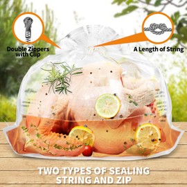 QPMR Turkey Brining Bags Set of 2 - Extra Large Holds up to 40lb，Thicker Brine Bags with Double Zip Lock & 2 Cotton Strings to Avoid Leaks for Thanksgiving Turkey, Chicken, Beef, Pork（26"×22"）