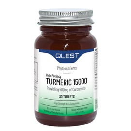 Quest - Turmeric 15000 High Strength Turmeric and Black Pepper Tablets Quick Absorption Natural Joint Care Supplements Providing Total of 500mg of Curcumins. Vegan & Free from Gluten (30 Tablets)