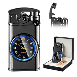 SKRFIRE Encendedor eléctrico, encendedor de plasma, encendedor de arco eléctrico, encendedor a prueba de viento, encendedor de metal, esfera luminosa de reloj real con iluminación LED (negro)