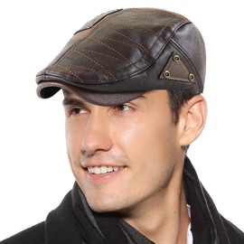 Men's Irish Newsboy Hat - Gatsby Cabbie Cap, Adjustable, Flat, Ivy, Classic Leather, Warm for Driving, Hunting, Fishing