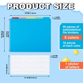 51 Pcs Top Tab File Guides Alphabetic File Dividers Alphabet Sticker, a-z 1/5 Tab Alphabetical File Dividers for Office Business Classroom Products, Polypropylene, 11.8 x 10 Inch