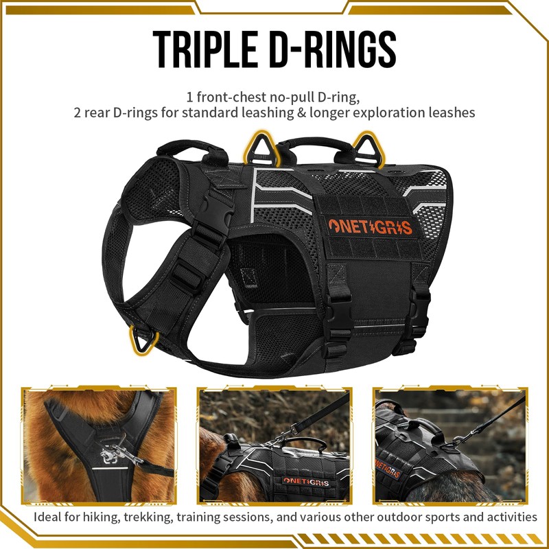OneTigris Tactical Dog Harness for Large Dogs, Adjustable Tactical Dog