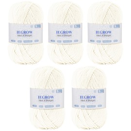 Hand Knitting Yarn 250 g, Crochet Yarn, Acrylic Yarn for Knitting, Crochet Yarn for Beginners, Suitable for Knitting, Crochet and Crafts, Soft and Comfortable (5 x 50 g) Milky White