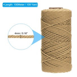 PATIKIL 4 mm x 109 Yard Macrame Cord, Soft Cotton Macrame Yarn Cord with 4 Strands Twisted for Wall Hangings, Plant Hangers, Dream Catchers, DIY Knitting Supplies, Khaki