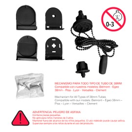 Blindecor | Kit meccanismo per tende avvolgibili | Compatibile con tubi da 38 mm - Nero | Scatola meccanismi di sostituzione completa