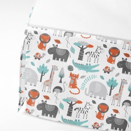 Bacati - Multiple Options of Crib or Toddler Bed Skirt or Dust Ruffle 100% Cotton Percale, Safari Jungle Aqua/Orange/Grey
