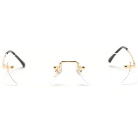 LIGOES Men's rectangular sunglasses frameless sunglasses rimless octagonal small glasses women metal gold polygon blue brown uv400, Gold with Clear,