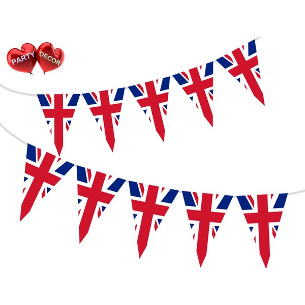 British Union Jack Patriotic Themed Bunting Banner 15 flags for Queens Platinum Jubilee National Royal decoration by PARTY DECOR