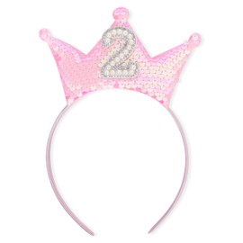 Agkvw 2nd Birthday Pink Crown Headband - Pink Glitter 2nd Birthday Girls Hair Accessories, Second Birthday Pearl Crown Headband