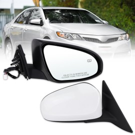 Lqito Right Passenger Side Mirror Compatible With 2012 2013 2014 Toyota Camry with Manual Folding Power Glass Heated White Replace#8790806411(5Pins)