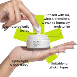 FAE Beauty Daily Dip Ceramide Moisturiser with Hyaluronic Acid & Cica For All Skin Types | Ideal For All Seasons & Climates | Lightweight, Non Sticky, Cooling & Hydrating Vegan Moisturiser - 50ml
