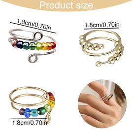 SGERUFZ 3-Piece Anti-Stress Ring Set, Adjustable Anxiety Ring, Efficient Relief of Anxiety and Anti-Stress Rings, Colourful Anxiety Spinning Ring with Beads