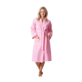 Turkish Linen Waffle Knit Lightweight Kimono Spa & Bath Robes for Women - Quick Dry - Soft (Pink, Large)