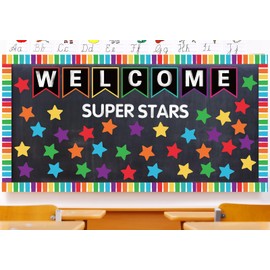 JarThenaAMCS 83Pcs Welcome Banner Bulletin Board Decoration Super Stars Paper Cutouts with 200Pcs Glue Points Colorful Bulletin Border Stickers for Back to School Office Home Decor
