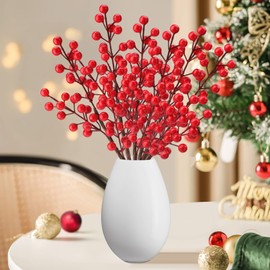 LMOMSS Christmas Holly Flowers Picks,30 Pack Artificial Red Berry Stems,8.27 Inch Red Berries Floral Crafts for Christmas Tree Wreath Decorations Wedding Holiday New Year Home Decor