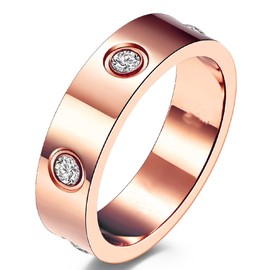 VPKJewelry Love Gold Ring 18k Rose Gold Plated Stainless steel Men Women ring band full 6 stones free red box sz 10