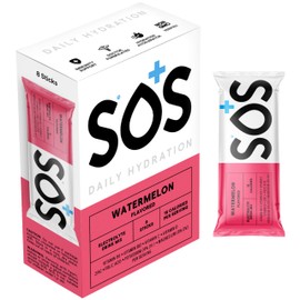 SOS Hydration Electrolyte Powder Packets, Watermelon Flavor, 8 Stick Packs – Low-Calorie, Rapid Rehydration, Made in USA, Keto & Vegan Friendly