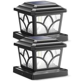 SIEDiNLAR Solar Post Cap Lights Outdoor 4 Modes 40 LEDs Aluminum Glass Deck Post Light for 4x4 5x5 6x6 Wooden Vinyl Posts Fence Patio Decor, Warm White & Cool White Dynamic Lighting Black (2 Pack)