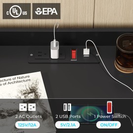 BTHFST Large Nightstand with Charging Station and LED Lights, Black Night Stand with 3 Drawers and 1 Pull-Out Tray, End Table Side Table with Storage, Modern Bedside Table with Outlets