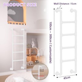 Wall Mounted Metal Step Ladder for Home Loft，White Wrought Iron Attic Bunk Bed Ladder Height Entrance Egress Ladder Heavy-Duty Climb Ladder with Mounting Fittings(105cm/41in)
