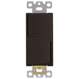 ENERLITES Double Paddle Rocker Decorator Switch, Clamp-Type Back Insert Wiring, Copper Wires Only, Single Pole, Residential/Commercial Grade, 15A 120-277VAC, 62834-BR, Brown