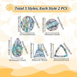 AHANDMAKER Pack of 10 Abalone Shell Cabochon. 5 Styles Natural Paua Shell Cabochons Shell Pendant Loose Gemstone for Bracelet Necklace Earrings Jewellery Making DIY Crafts, Paua Shell