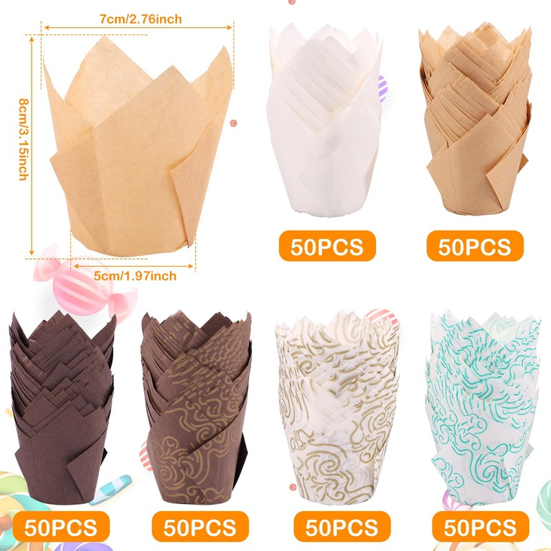KNFFSAAJL Paper Muffin Liners 300PCS, Tulip Cupcake Liners, Greaseproof, Disposable,
