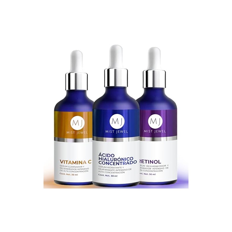 MIST JEWEL - Kit 3 Serum Facial: Vitamina C, Retinol