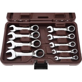 Paramount 9 Piece Stubby Reversible Ratcheting Combination Wrench Set: 12 Points, 1/4" to 3/4 inch