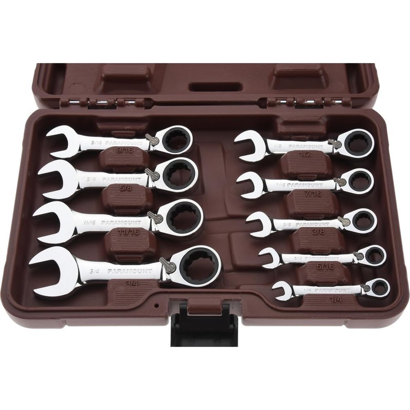 Paramount 9 Piece Stubby Reversible Ratcheting Combination Wrench Set: 12