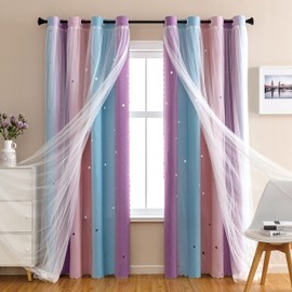 XiDi Dream Star Blackout Curtains for Kids Rooms Girl Princess Curtain for Daughter Bedroom Window (Pink Purple, W34 X L72)