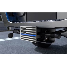 TOEASYTY Heavy American Flag Metal Trailer Hitch Covers for 2 inch Receivers,Tow Hitch Covers 2 Inch for Truck Accessories (with 5/8-Inch Pin Diameter Trailer Hitch Lock,Chrome&Thin Blue Line)