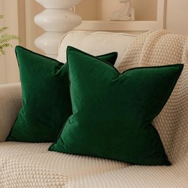 VAKADO Cushion Covers Velvet Decorative Pillow Covers With Fringe Decor Christmas Soft Square Cozy Solid Color Cushion Cases Home for Bed Bedroom Couch Car Sofa Set of 2 Dark Green,45x45