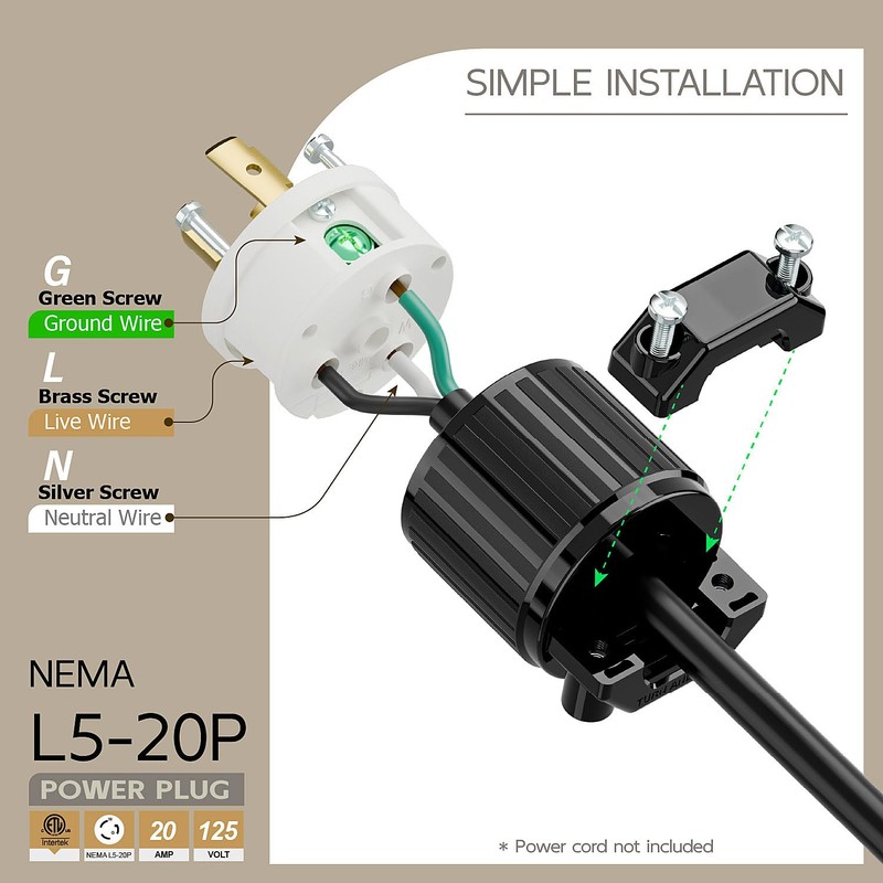 Nema L5-20P 20 Amp 125 Volt Connector, L5-20 Locking Power