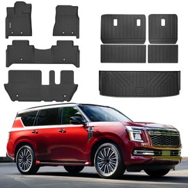 Floor Mats & Trunk Mat Fit for 2025 Nissan Armada 8-Seat,All Weather Protection TPE, Anti-Slip Floor Mats & Cargo Liner for 2025 Nissan Armada 8-Seat Accessories