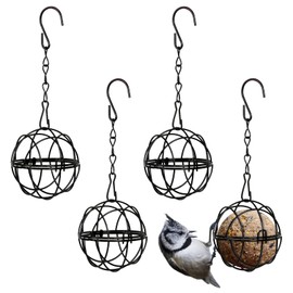 SUNYOK 4 Pcs Fat Ball Feeders Hanging Bird Feeder Metal Fat Ball Bird Holder with 4 S-shaped hooks for Outdoor Garden Wildlife Birds Finch Sparrow Robin