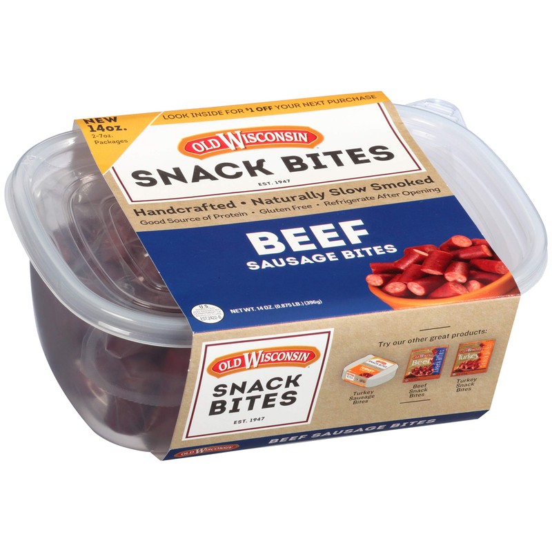 Old Wisconsin Beef Sausage Snack Bites, Naturally Smoked, Ready to