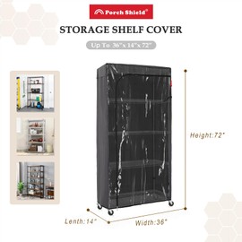 Porch Shield Storage Shelf Cover for Wire Rack - Dustproof Shelving Unit Cover with Front Transparent 36" x 14" x 72" Grey