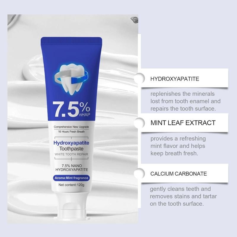 【7.5% HYDROXYAPATITE】Nano Toothpaste: Repair Enamel + Whiten Teeth Fluoride-Free Mint,