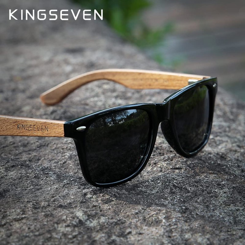 KINGSEVEN Wooden Sunglasses Polarised for Men Women Retro Vintage Mirrored