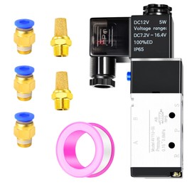 ERGAOBOY 1/8 Inch BSP 12 V Single Coil, Pilot Controlled, Electric Solenoid Valve with 2 Positions and 5-Way Connection (4V110 08)