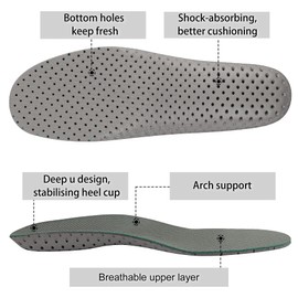 Knixmax Women Sports Insoles with Arch Support Inner Soles Breathable Shoe Inserts Shock Absorption Comfort Cushioned for Running Walking Hiking Mesh Grey 6.5UK - 40EU