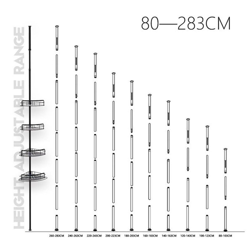 LCORMAG Shower Caddy Corner Tension Pole, 4 Tier Adjustable Corner